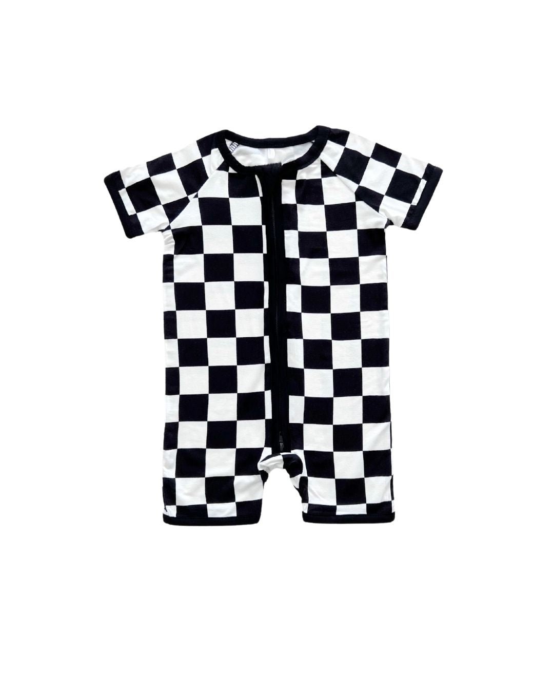 LPK Bamboo Shorty Romper - Black Checkered