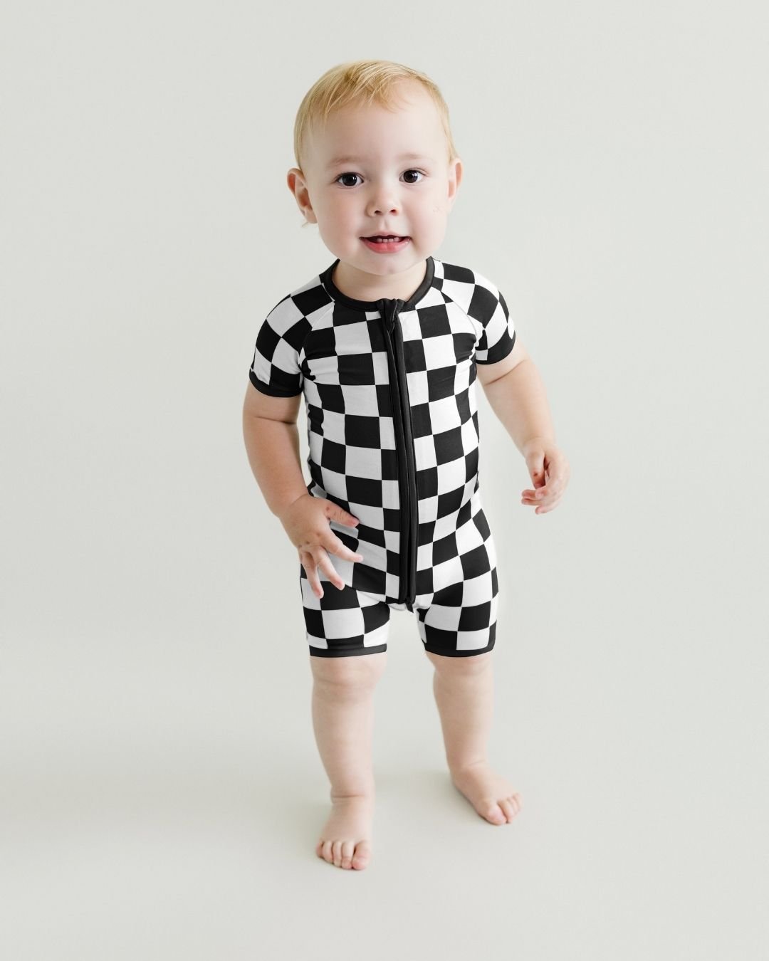 LPK Bamboo Shorty Romper - Black Checkered