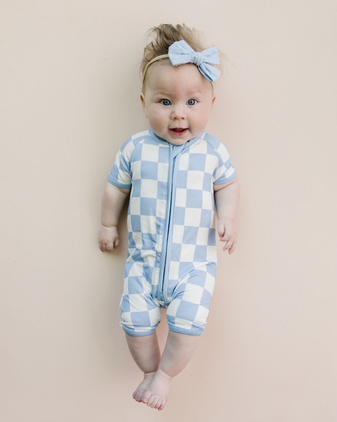 LPK Bamboo Shorty Romper - Blue Checkered