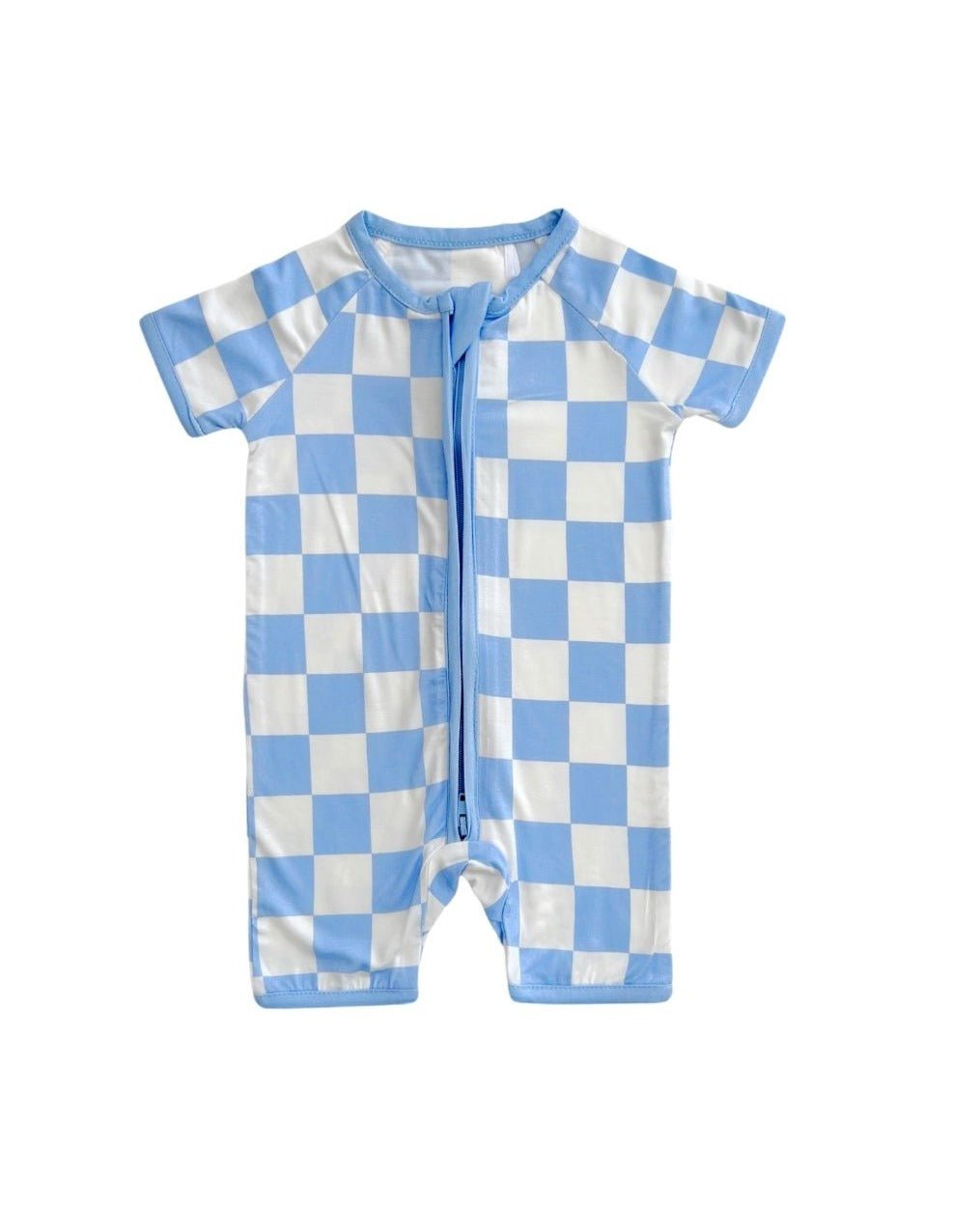 LPK Bamboo Shorty Romper - Blue Checkered