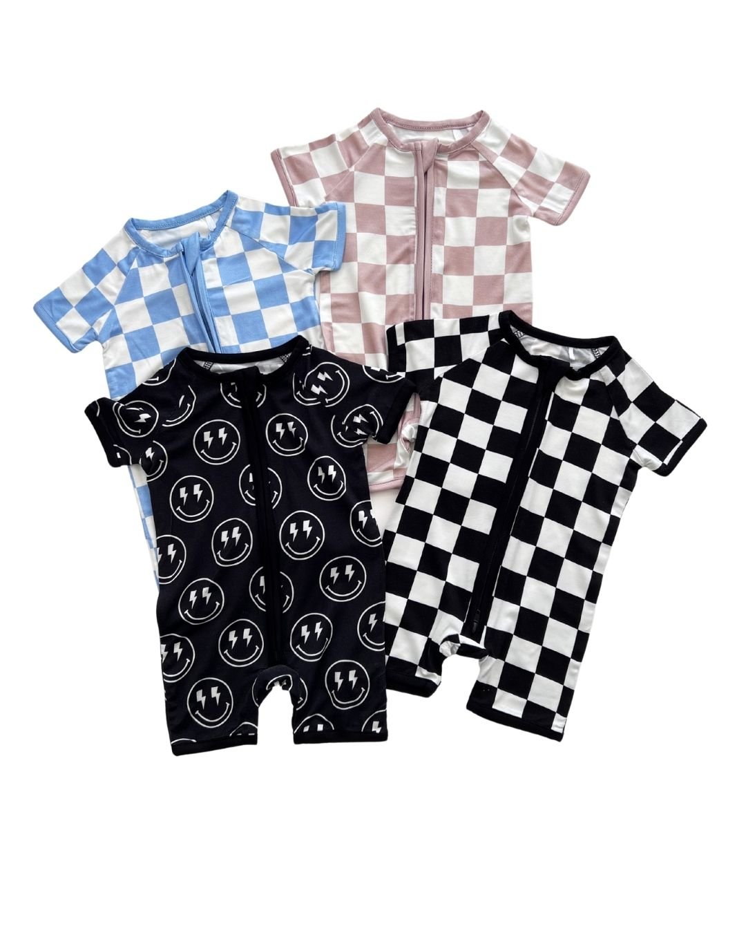 LPK Bamboo Shorty Romper - Blue Checkered