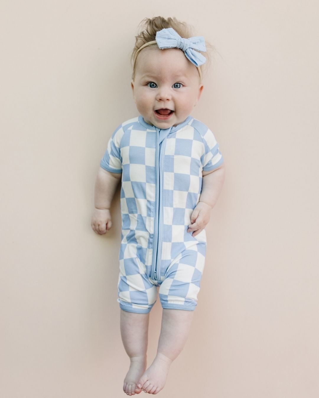 LPK Bamboo Shorty Romper - Blue Checkered