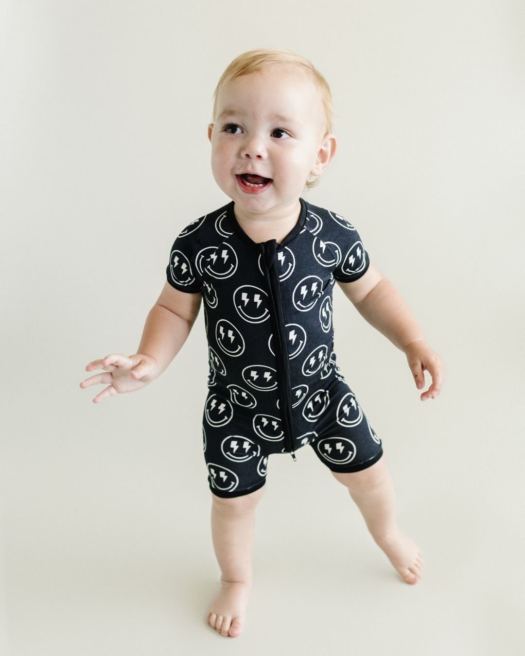 LPK Bamboo Shorty Romper - Electric Smiley