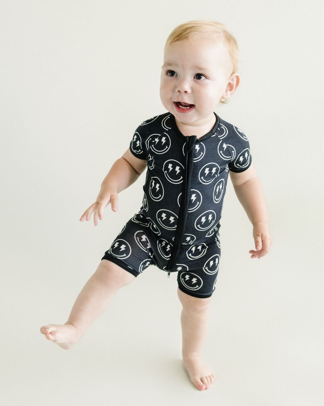 LPK Bamboo Shorty Romper - Electric Smiley