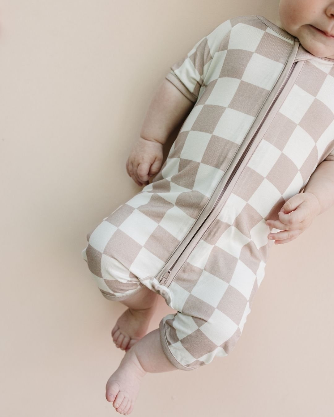 LPK Bamboo Shorty Romper - Latte Checkered