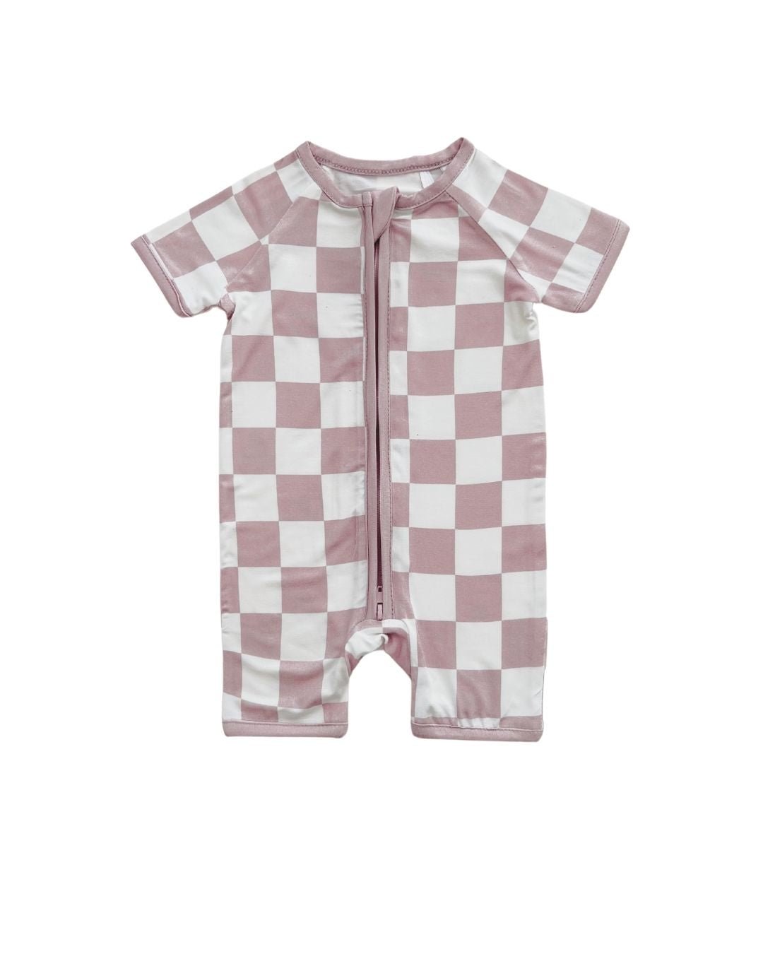 LPK Bamboo Shorty Romper - Latte Checkered