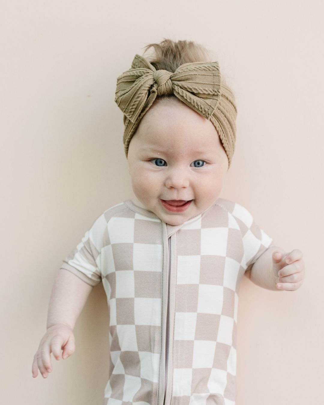 LPK Bamboo Shorty Romper - Latte Checkered