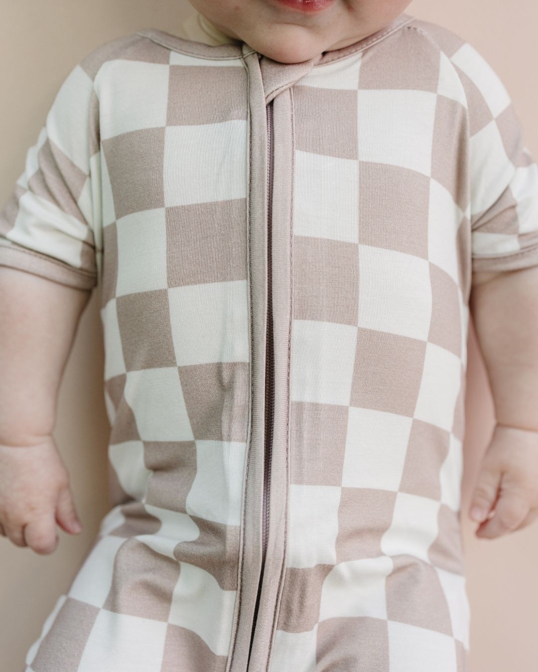 LPK Bamboo Shorty Romper - Latte Checkered