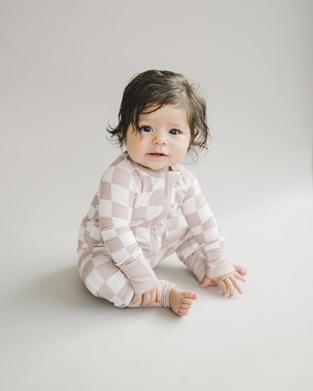 LPK Bamboo Zip Romper - Latte Checkered - Atara & Co