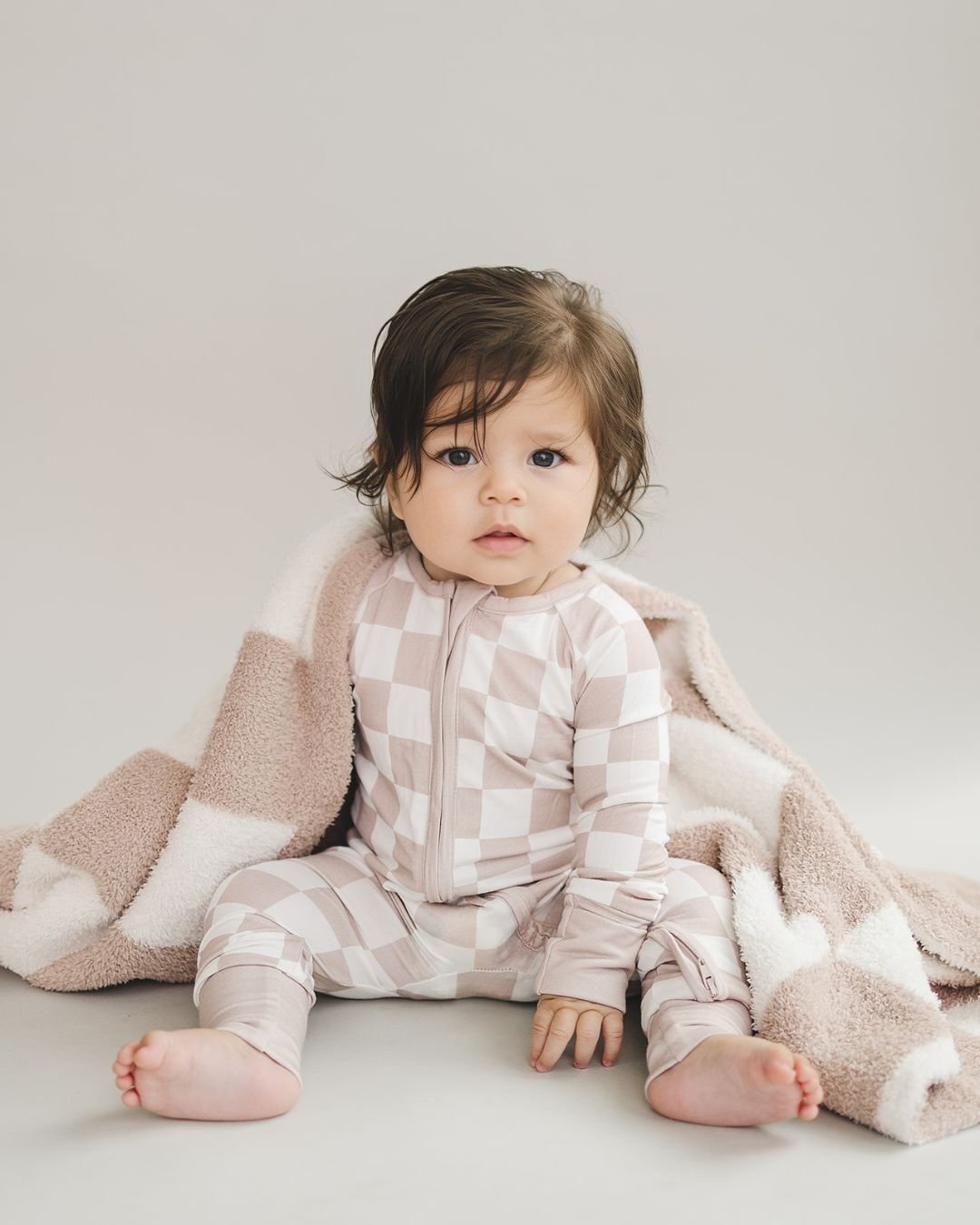 LPK Bamboo Zip Romper - Latte Checkered