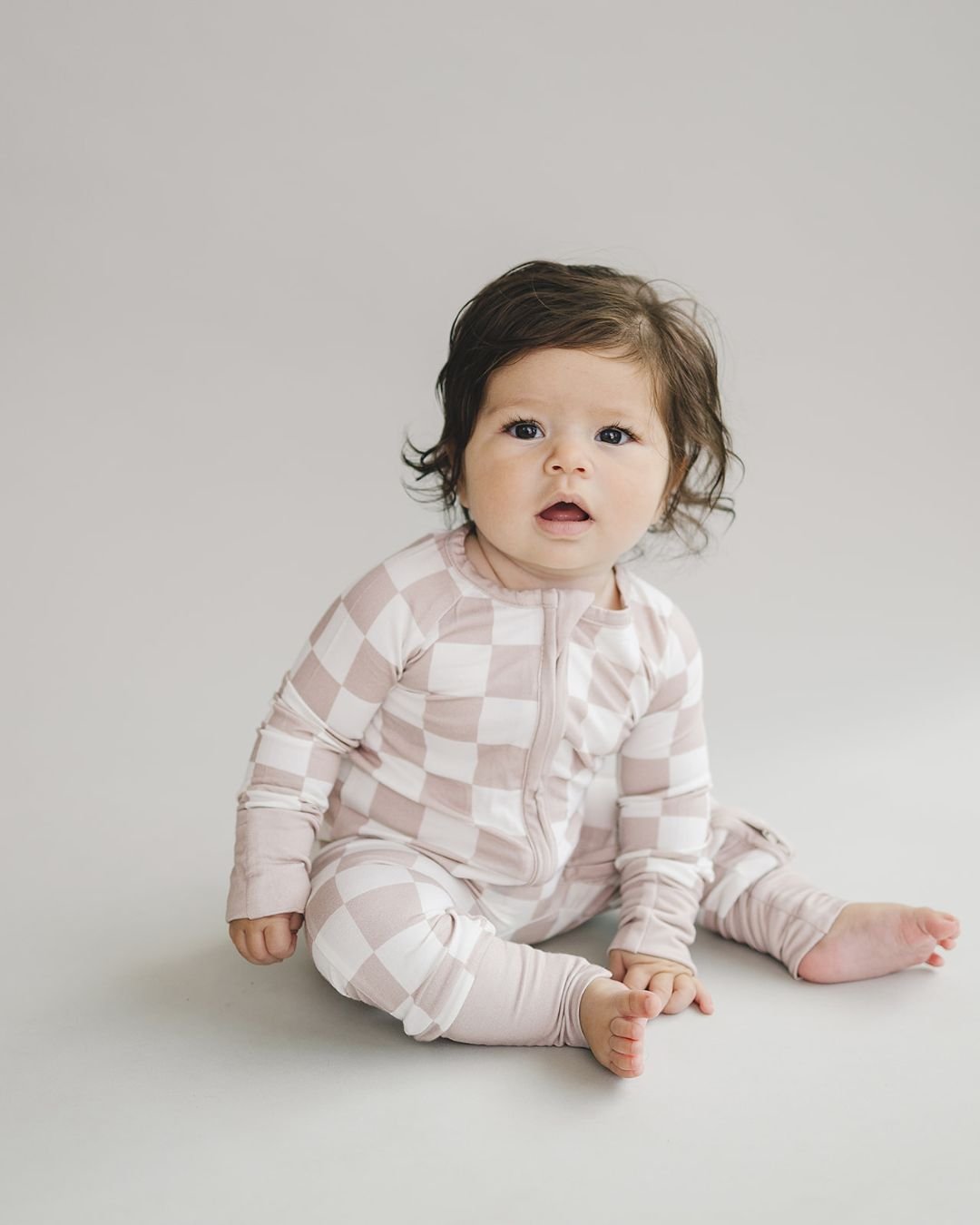 LPK Bamboo Zip Romper - Latte Checkered - Atara & Co