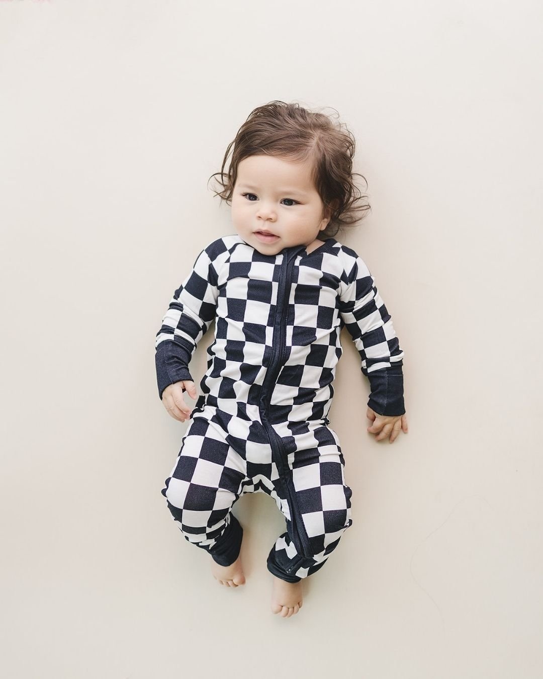 LPK Bamboo Zip Romper - Black Checkered