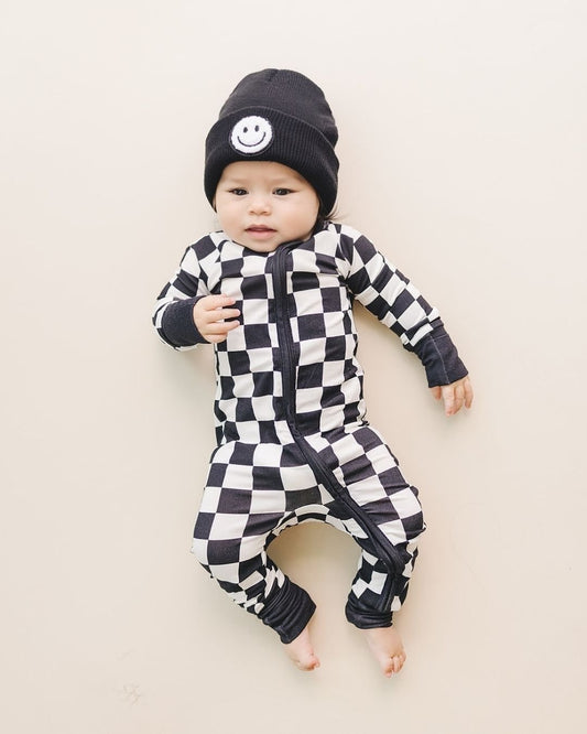 LPK Bamboo Zip Romper - Black Checkered