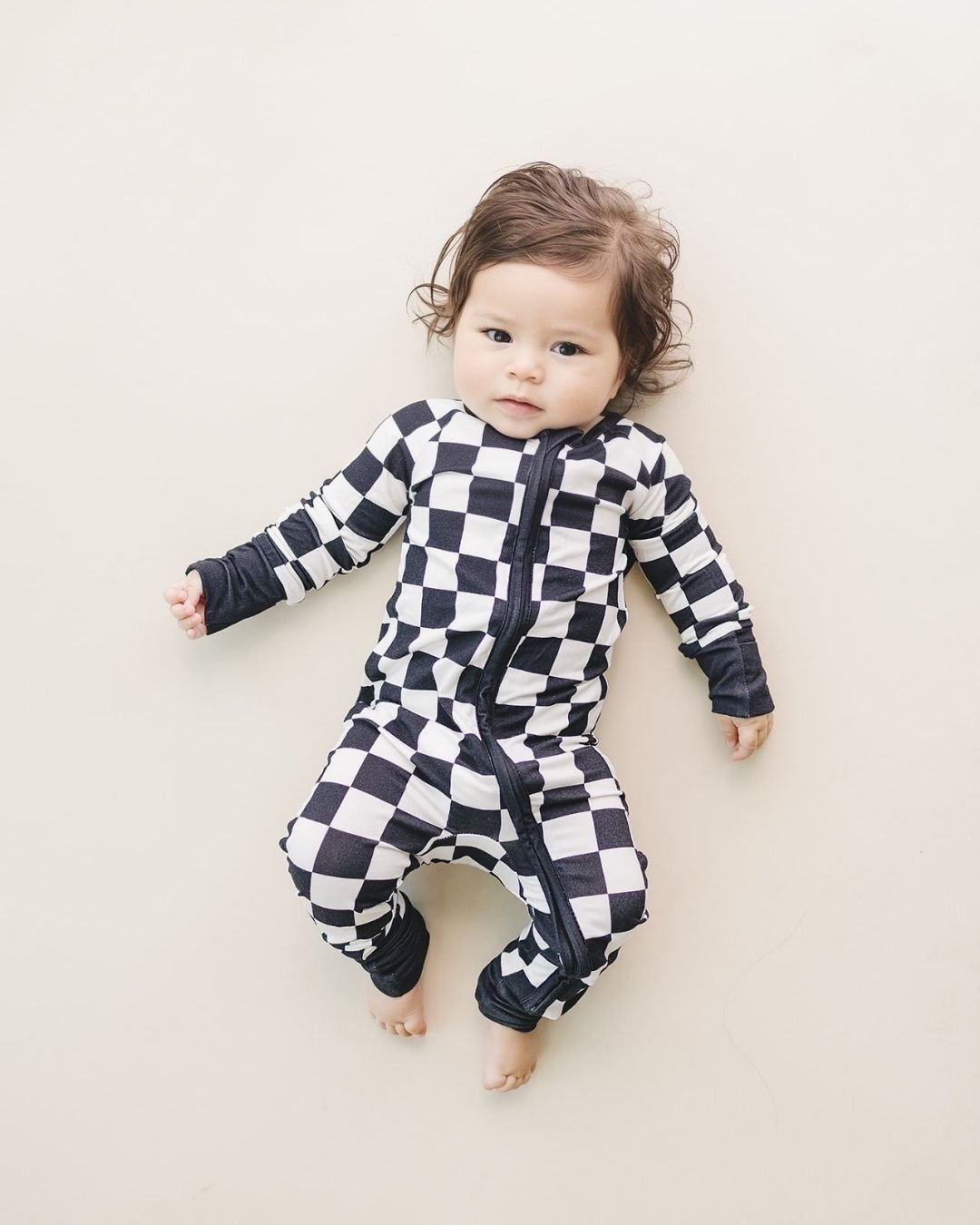 LPK Bamboo Zip Romper - Black Checkered