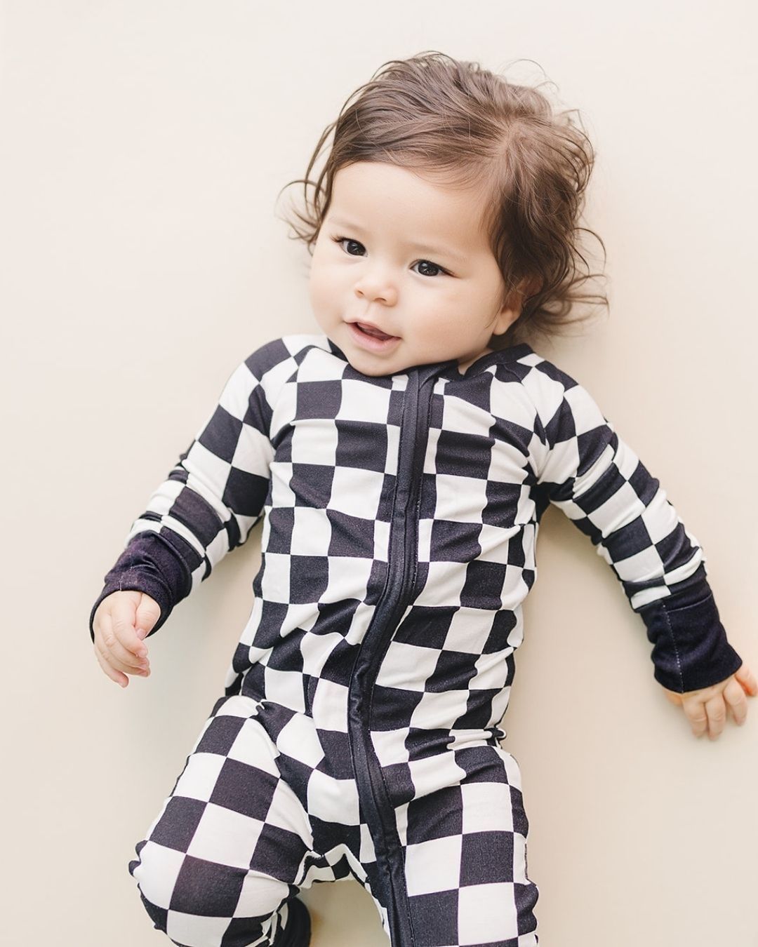 LPK Bamboo Zip Romper - Black Checkered