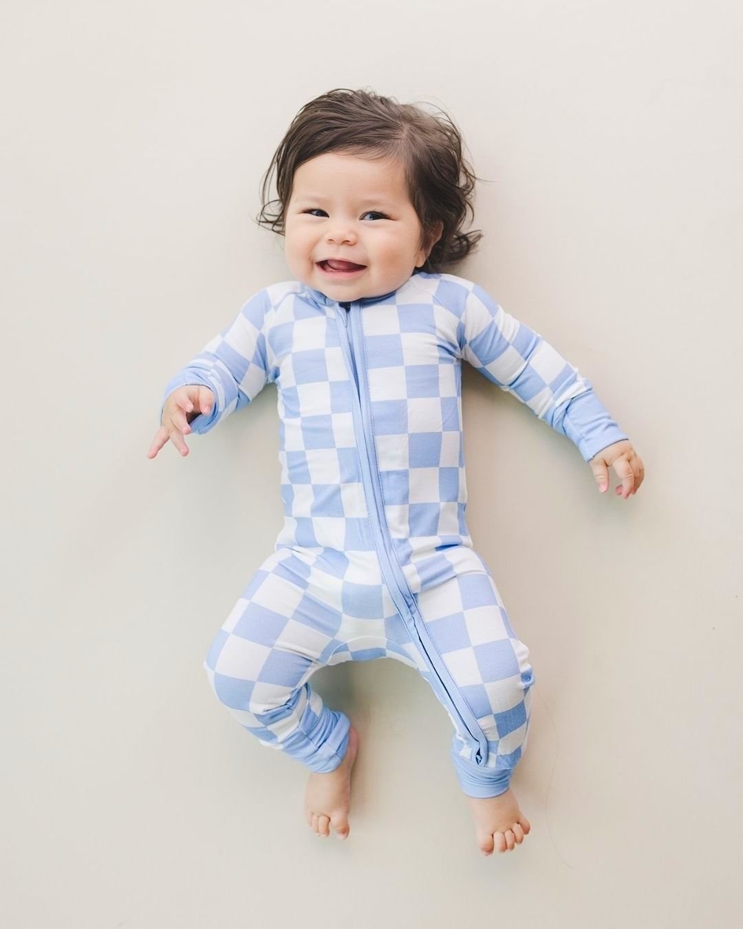 LPK Bamboo Zip Romper - Blue Checkered