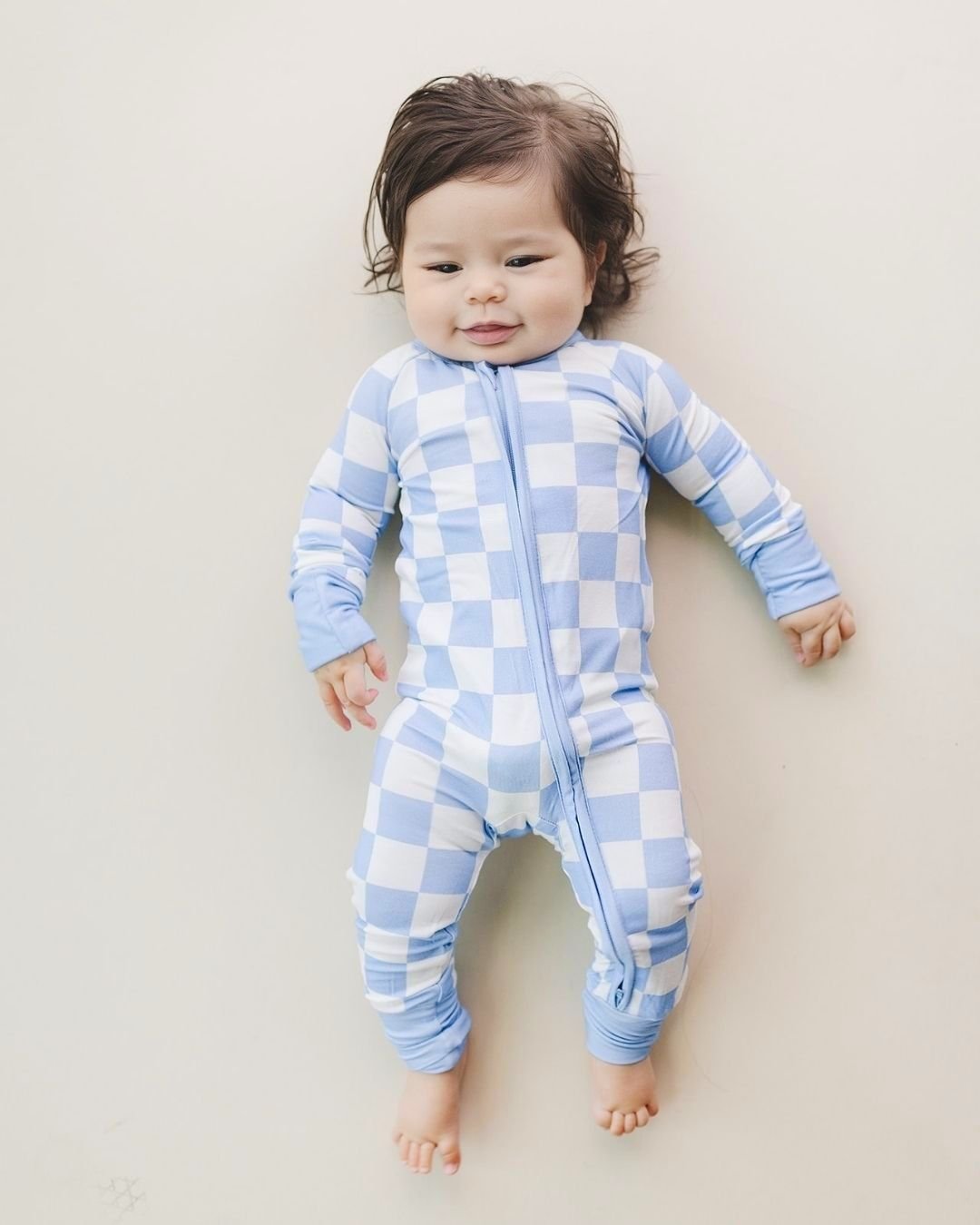 LPK Bamboo Zip Romper - Blue Checkered