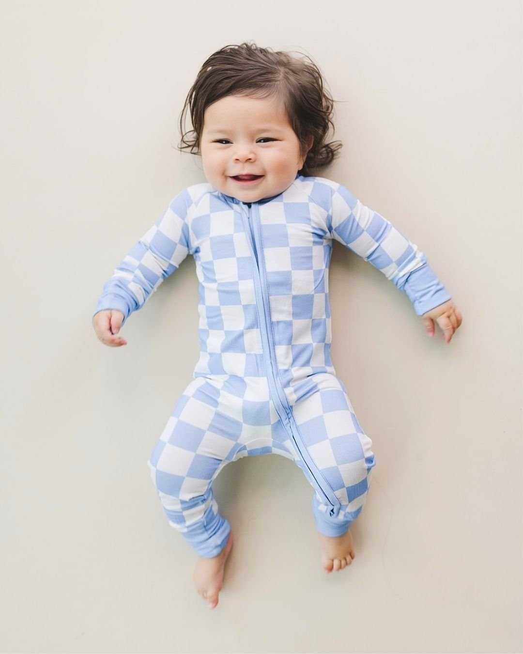 LPK Bamboo Zip Romper - Blue Checkered