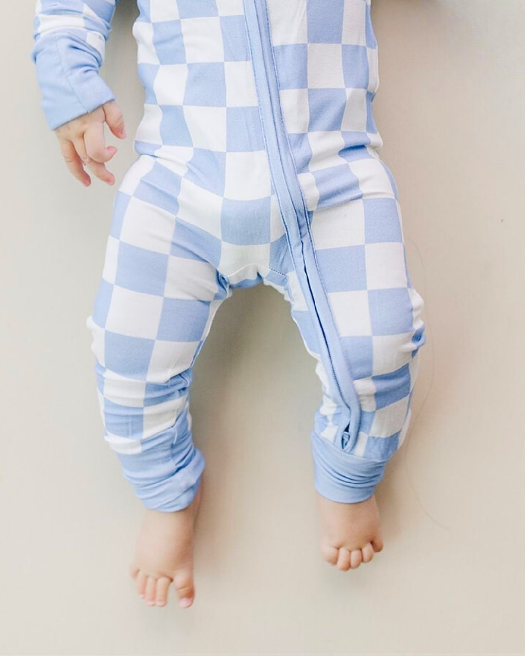 LPK Bamboo Zip Romper - Blue Checkered