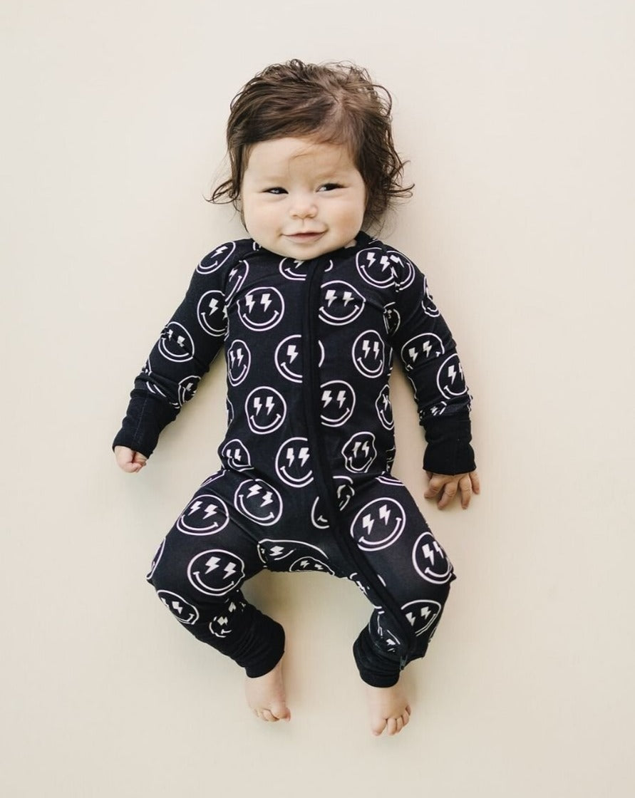 LPK Bamboo Zip Romper - Electric Smiley