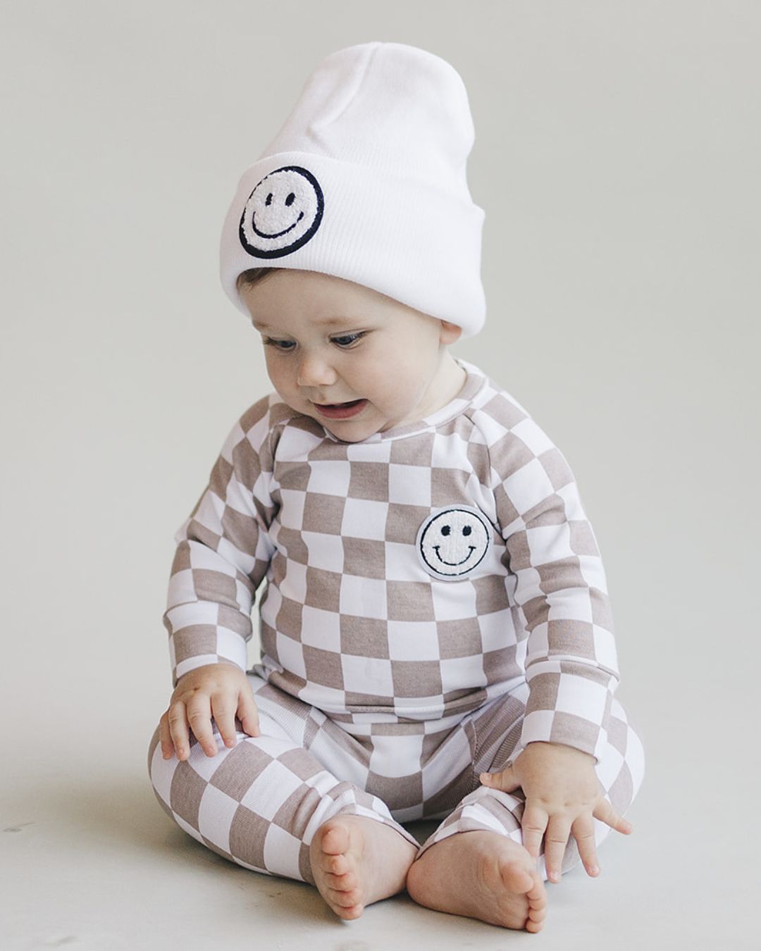 LPK Checkered Smiley Lounge Set - Latte