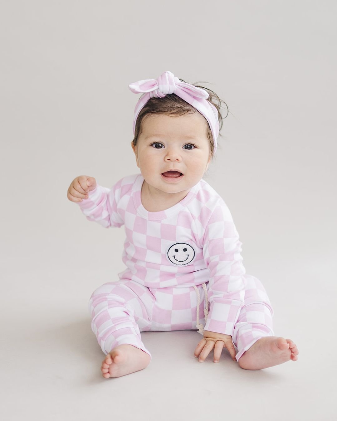 LPK Checkered Smiley Lounge Set - Pink