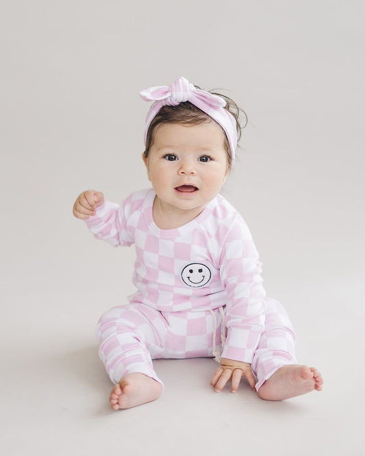 LPK Checkered Smiley Lounge Set - Pink