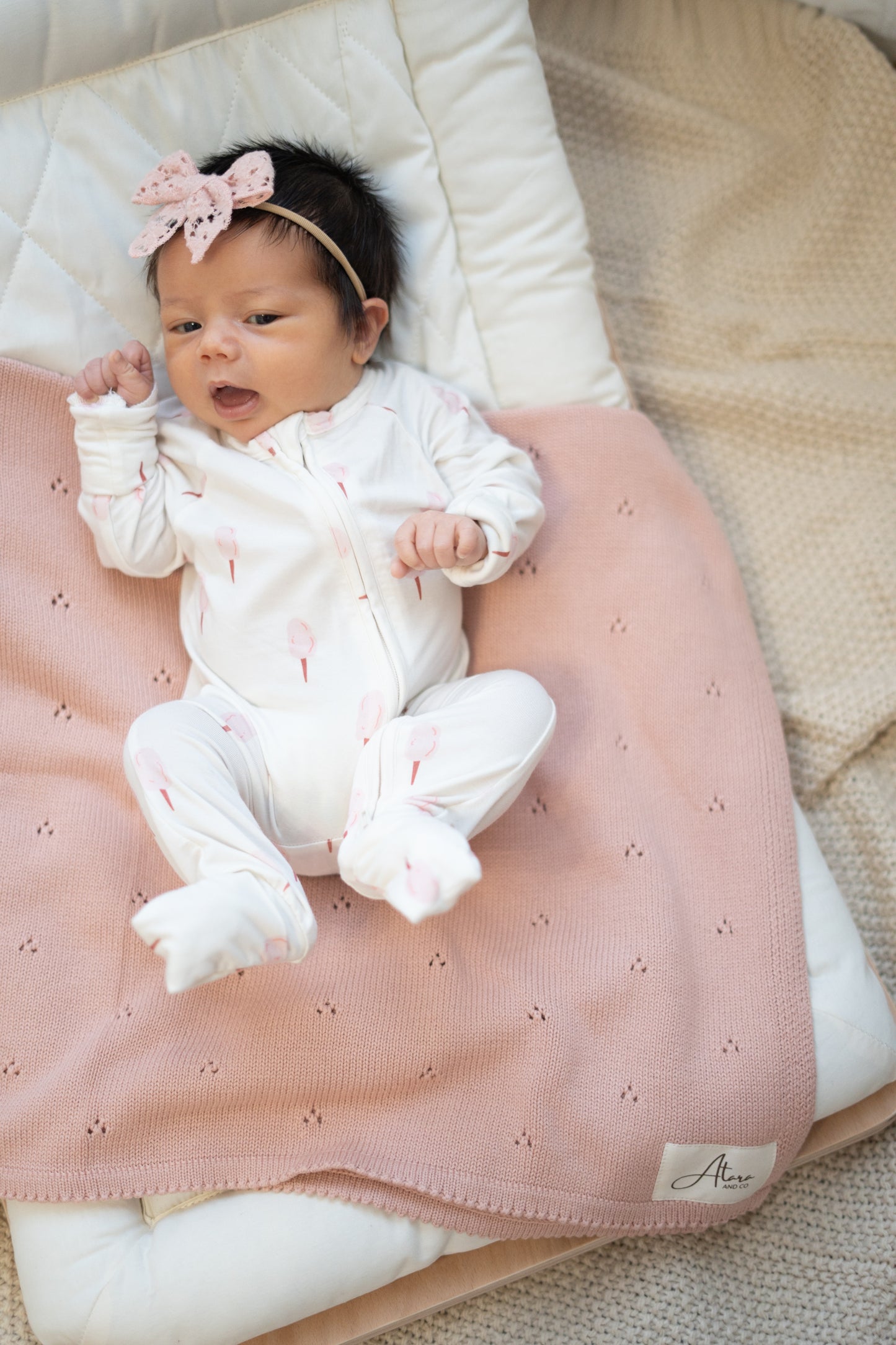 Pointelle Knit Baby Blanket - Pink