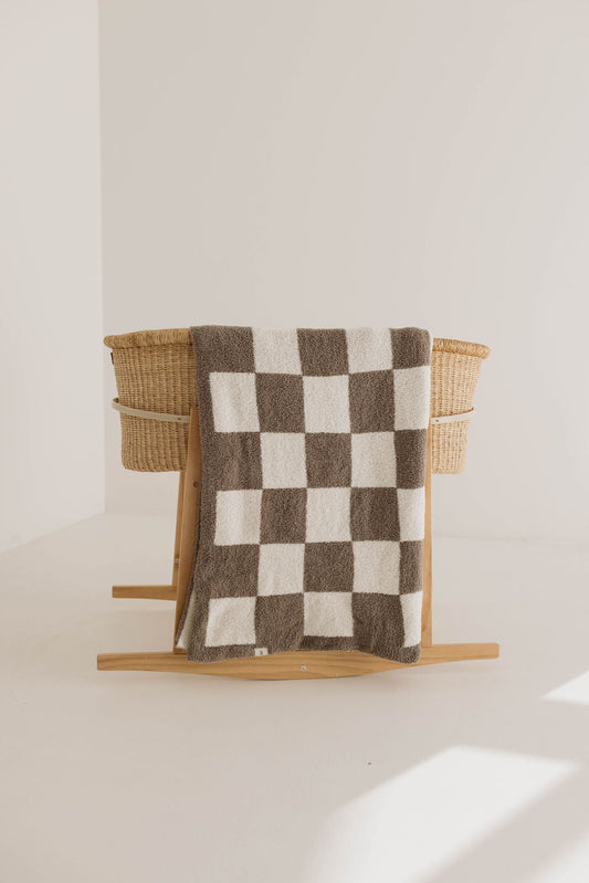 Forever French Plush Blanket - Mushroom Checkerboard