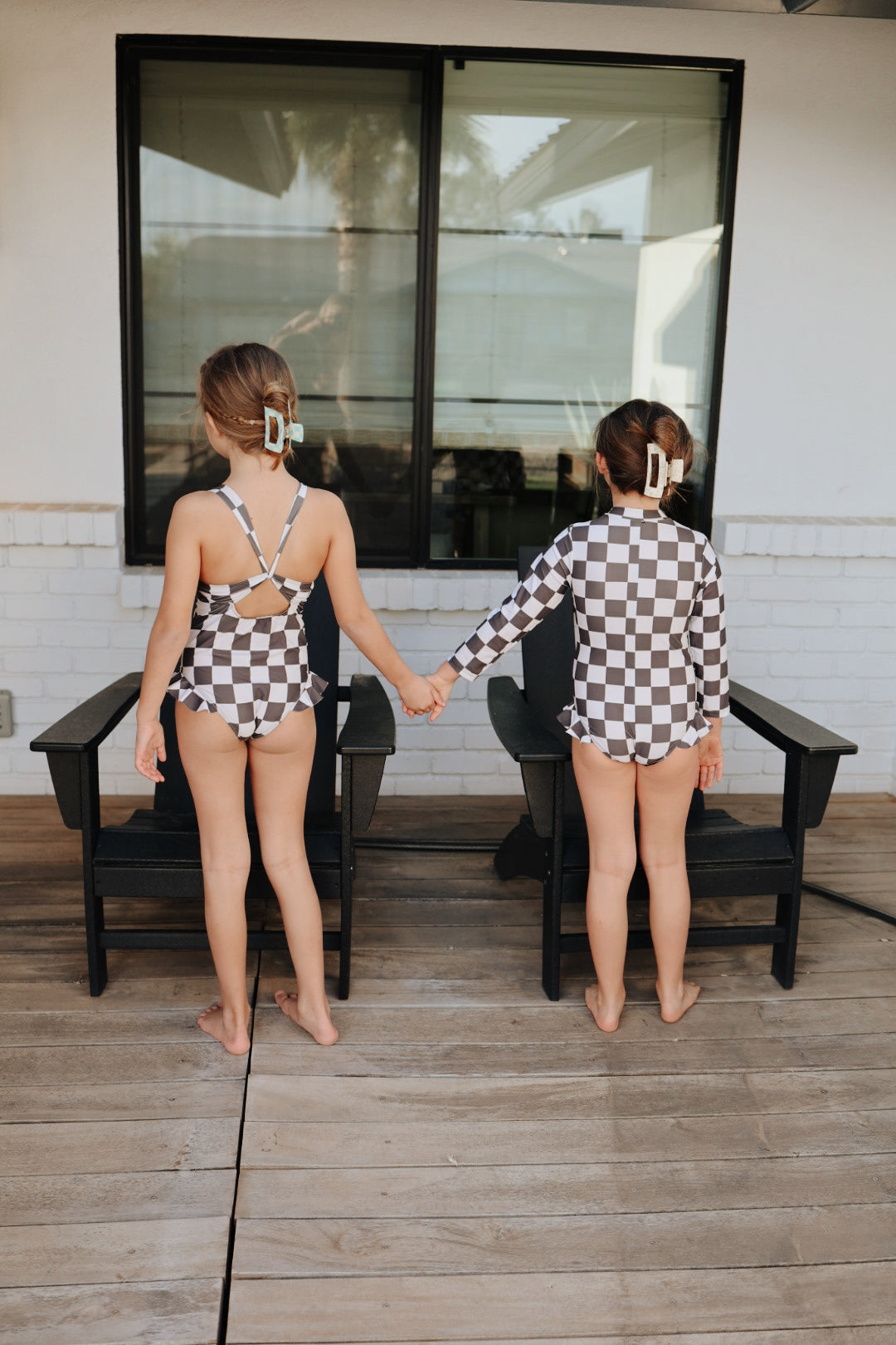 Forever French Long Sleeve Swimsuit - Black Checkerboard