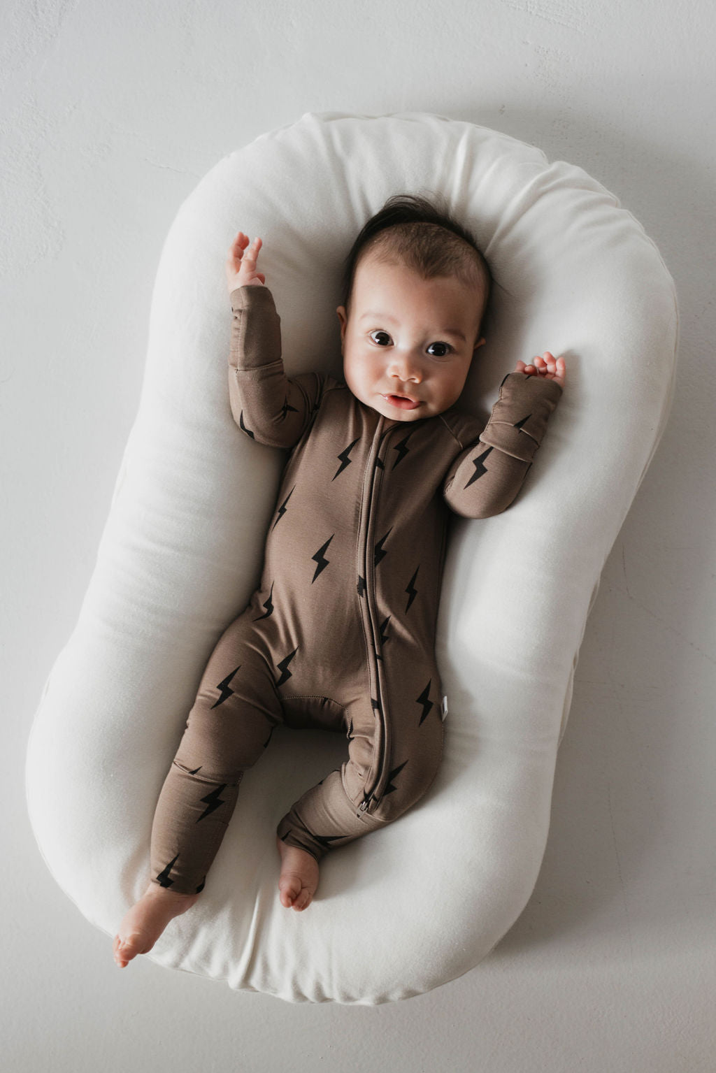 Forever French Bamboo Zip Pajamas - Brown & Black Lightning Bolt