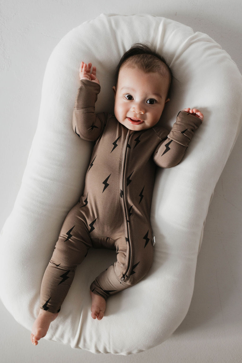 Forever French Bamboo Zip Pajamas - Brown & Black Lightning Bolt