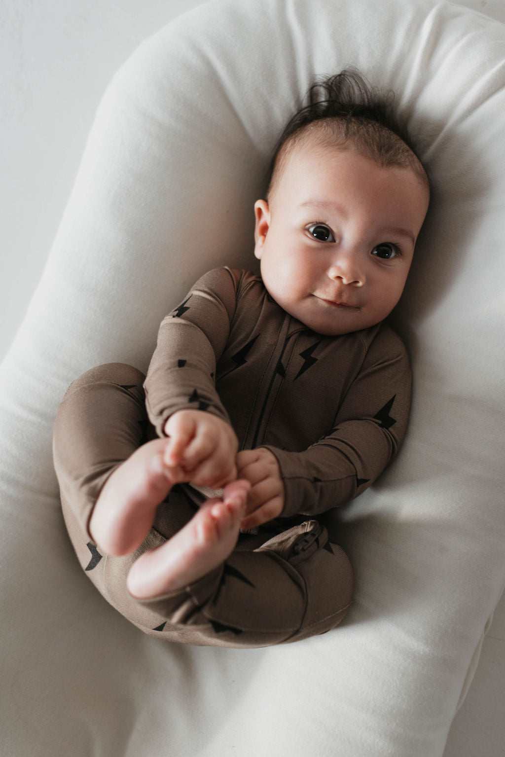 Forever French Bamboo Zip Pajamas - Brown & Black Lightning Bolt