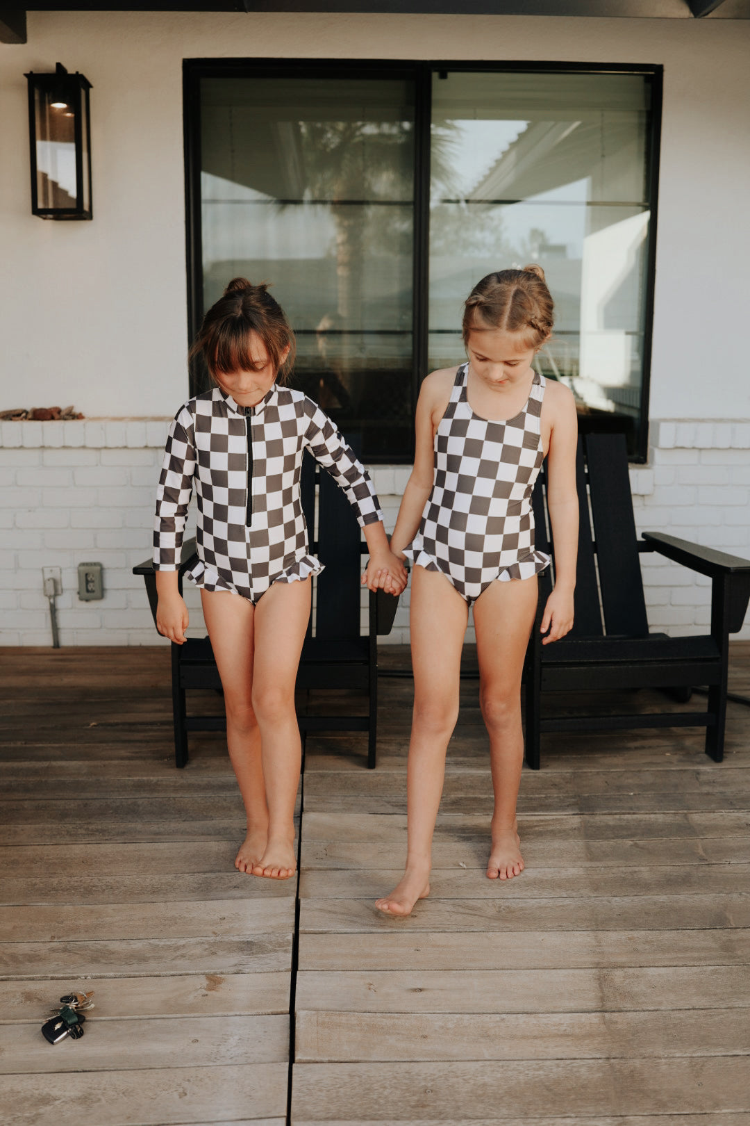 Forever French Sleeveless Swimsuit - Black Checkerboard