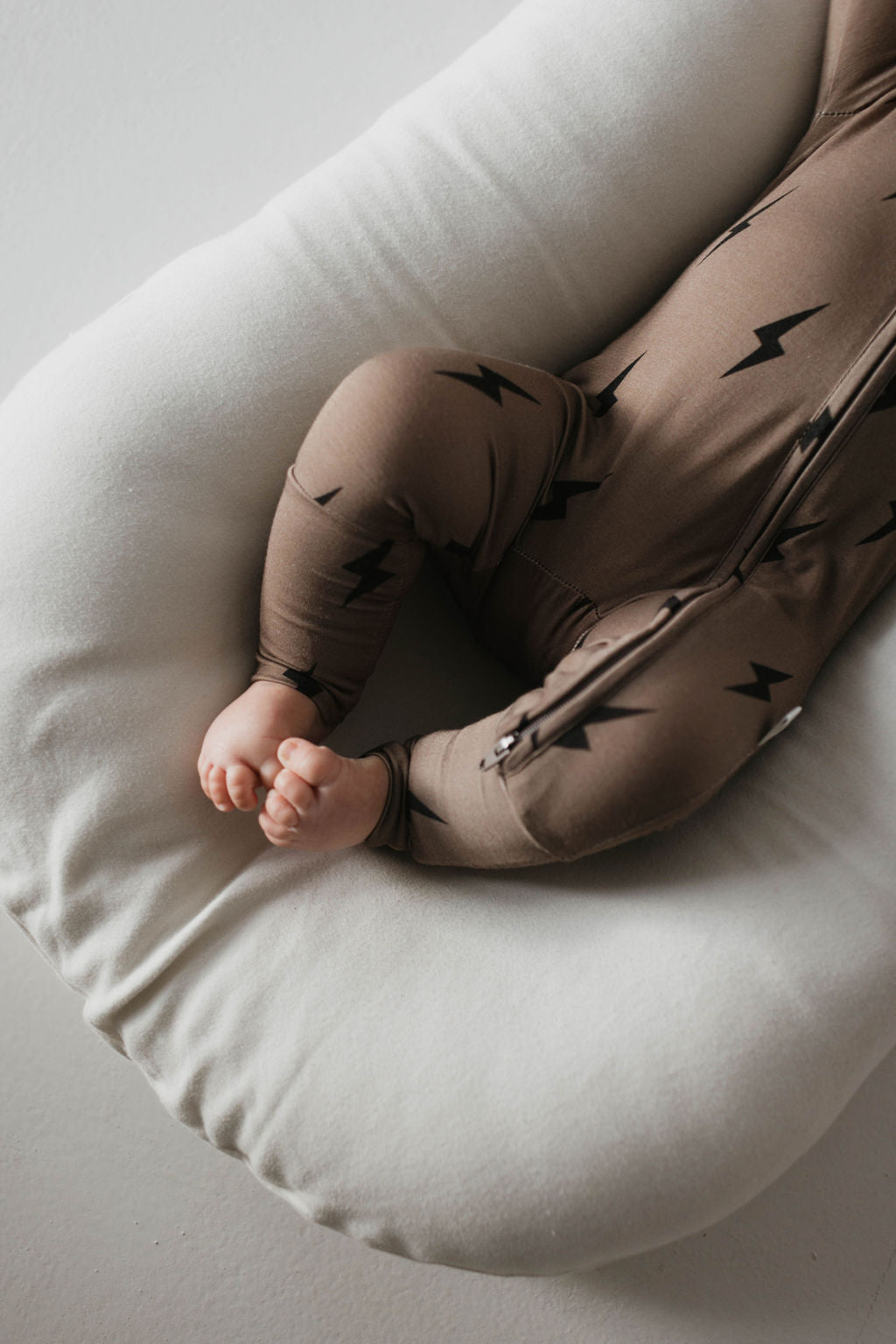 Forever French Bamboo Zip Pajamas - Brown & Black Lightning Bolt