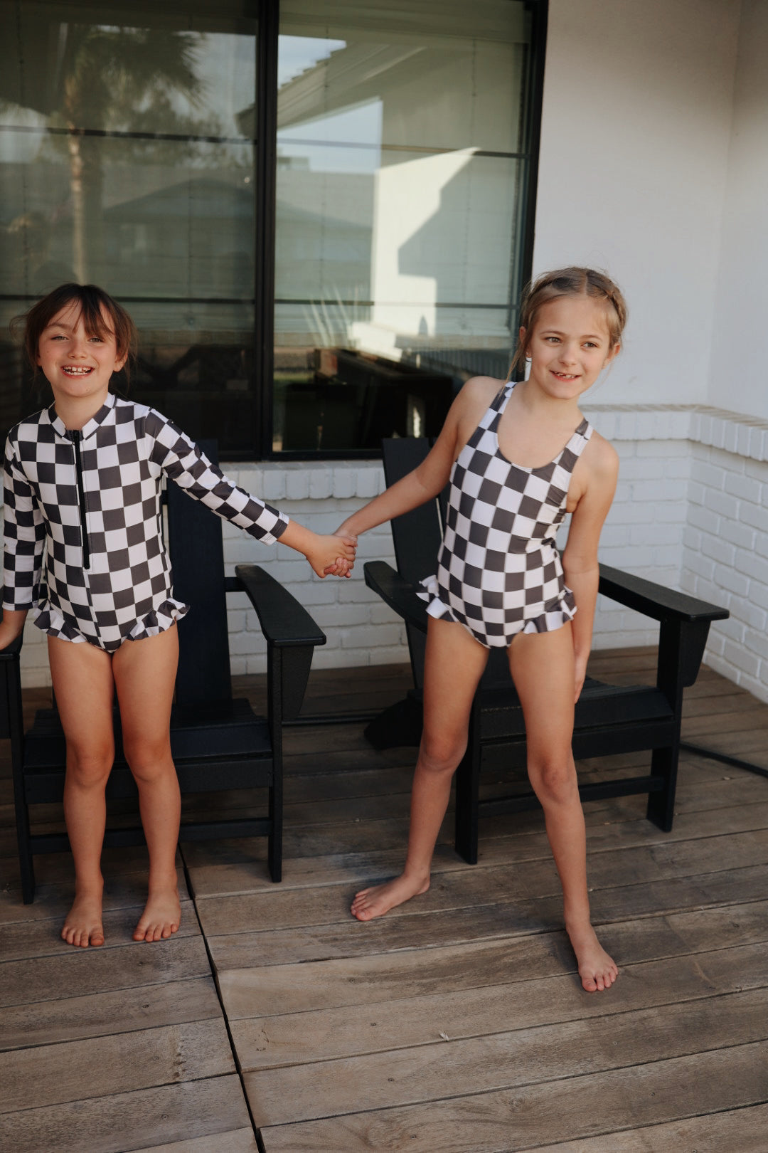 Forever French Long Sleeve Swimsuit - Black Checkerboard