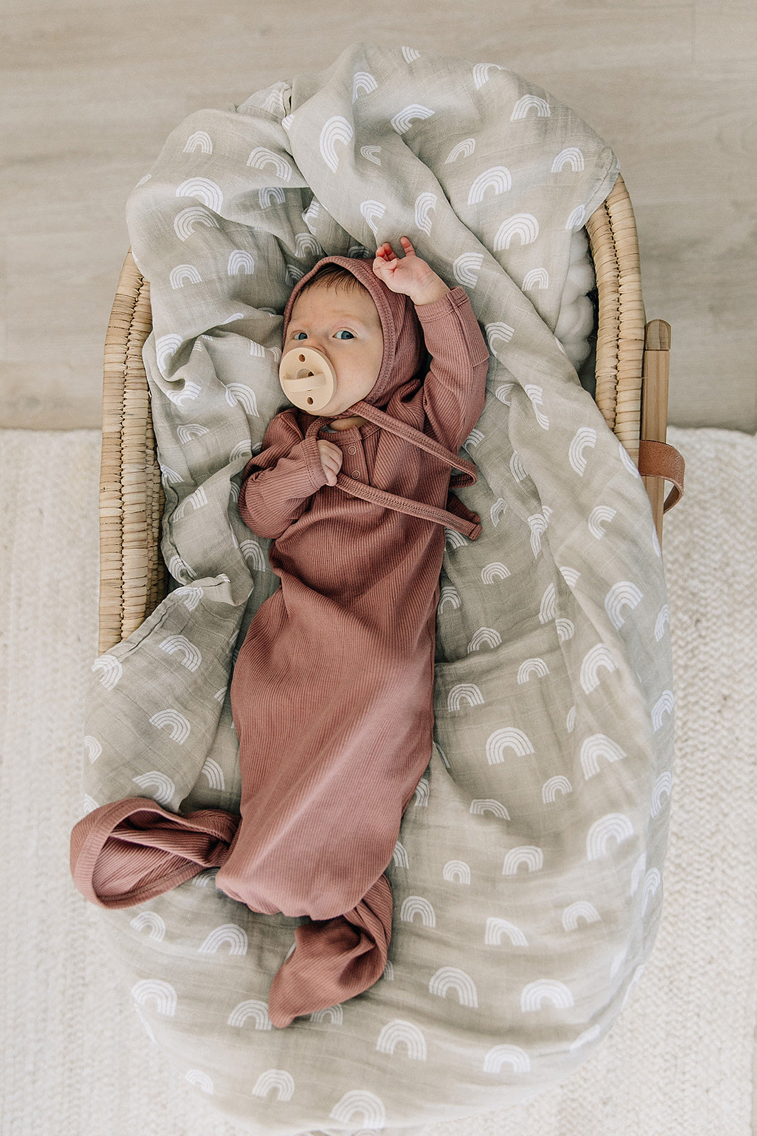 Mebie Baby Ribbed Knot Gown - Dusty Rose