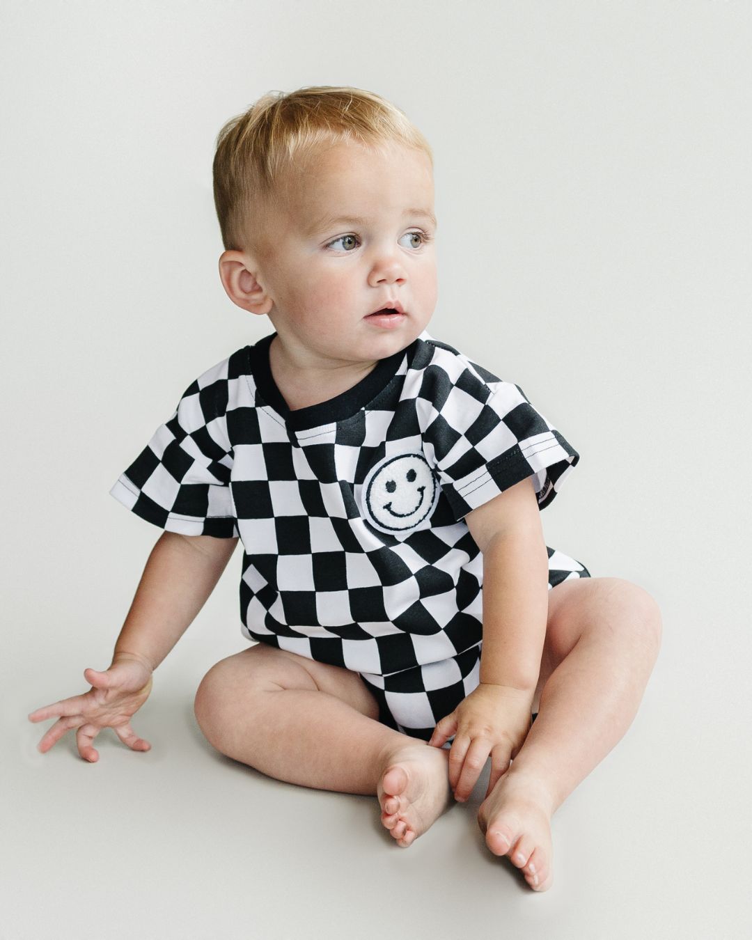 LPK Short Sleeve Bubble Romper - Checkered Smiley Black