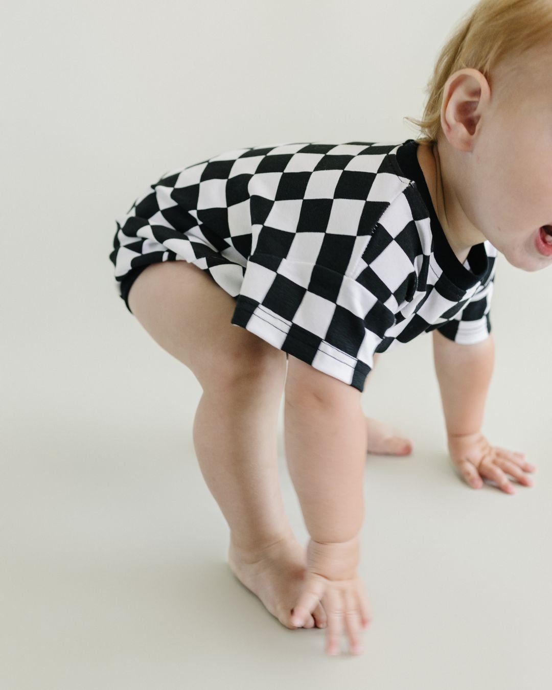 LPK Short Sleeve Bubble Romper - Checkered Smiley Black